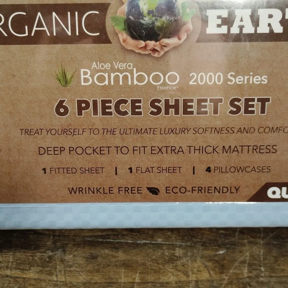 Organic Earth Bamboo Queen Size Sheet Set NEW Deep Pockets 6 Piece Blue Bed